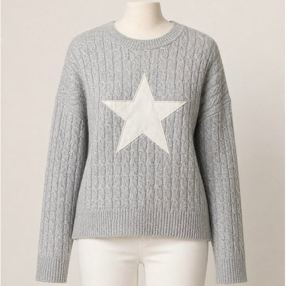 Hippie Rose XL Gray Cable Knit Star Sweater